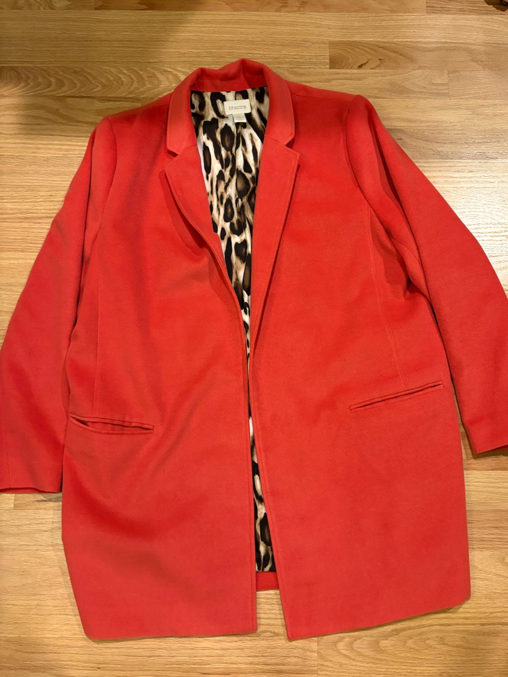 Chico’s Tailored Coat with Leopard Lining